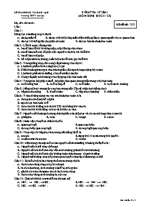 Đề kiểm tra 15 phút học kì I môn Sinh học Lớp 11 lần 1 (Ban cơ bản) - Mã đề 213 - Trường THPT Lê Lợi